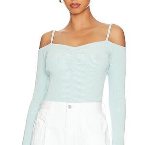7 For All Mankind Pale Blue Off-Shoulder Top